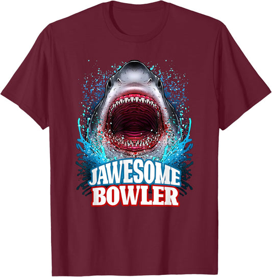Jawesome Bowler Bowling Bowl Great White Shark T-Shirt - T-Shirt | Maroon