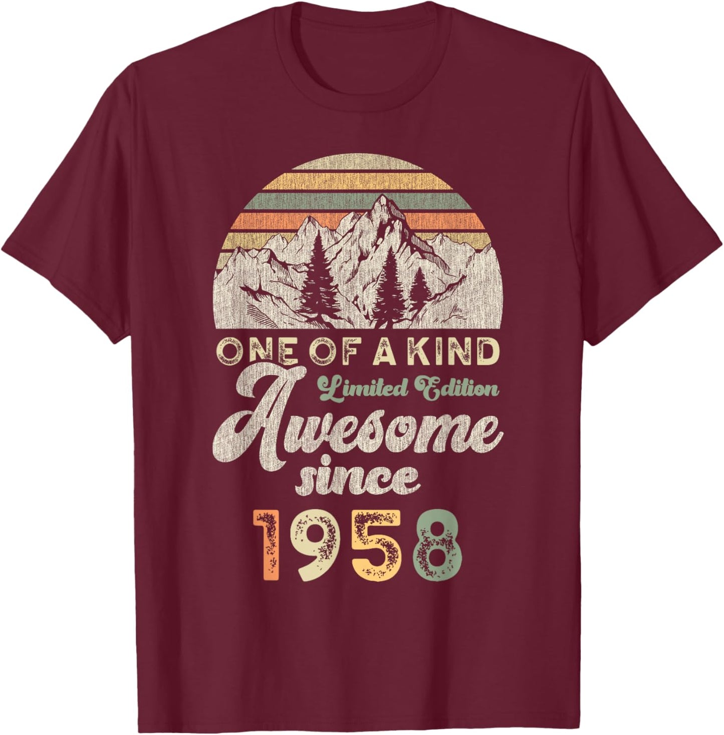 Awesome Since 1958 Birthday 67 Years Mountains T-Shirt - T-Shirt | Maroon