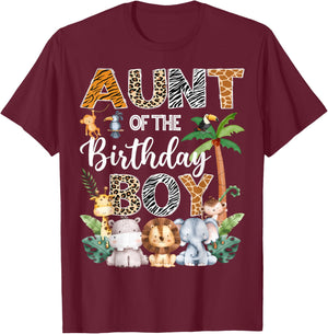 Aunt Of The Birthday Boy Safari Jungle Bday Party T-Shirt - T-Shirt | Maroon
