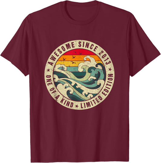 BORN 10 Year Old Gift Vintage Awesome Since 2013 Limited Edition Kids Retro - Black, Small T-Shirt - T-Shirt | Maroon