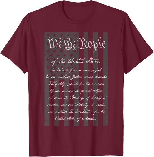 We the People Us Constitution Preamble United States Flag T-Shirt - T-Shirt | Maroon