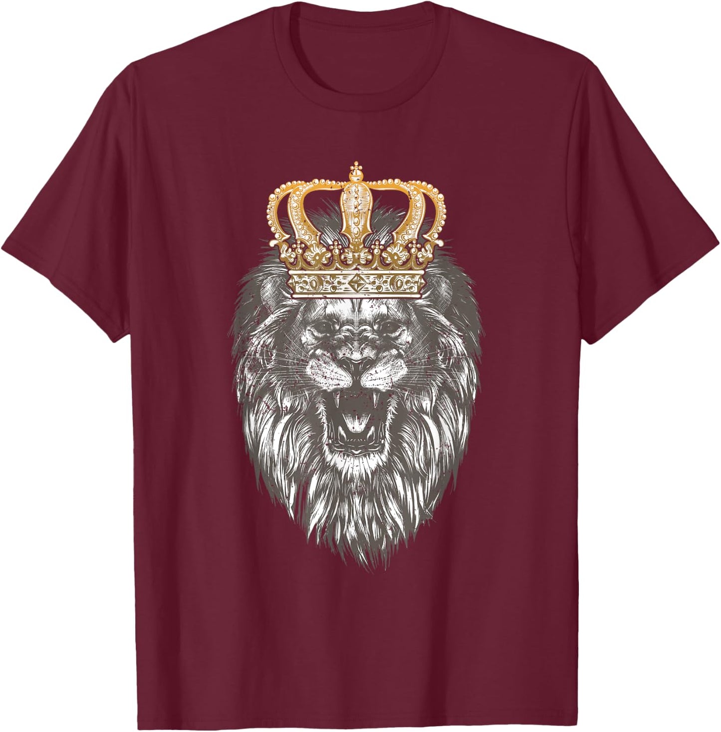Animal King Portrait Crown Lion T-Shirt - T-Shirt | Maroon