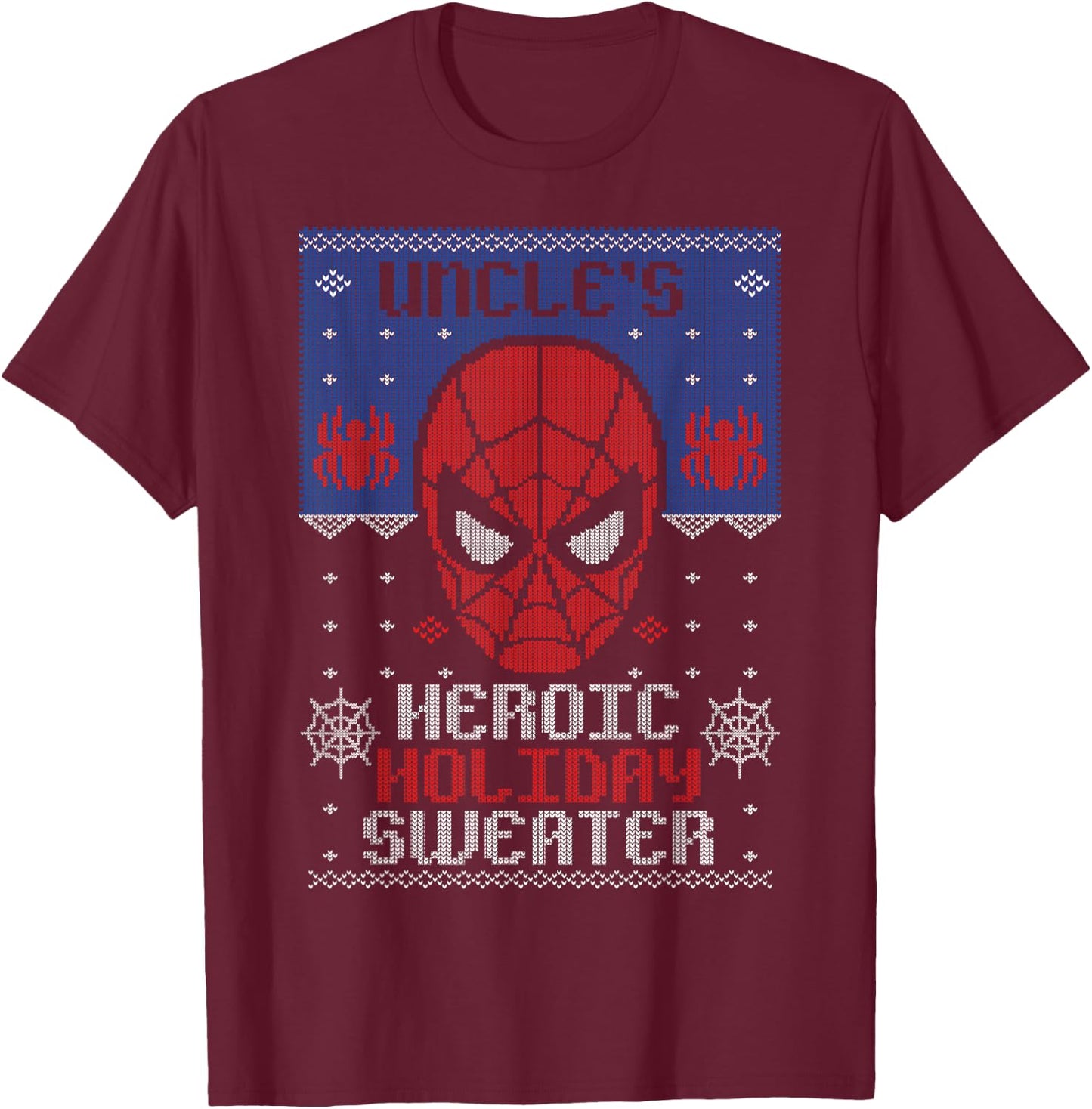 Marvel Spider-Man Uncle's Heroic Holiday Christmas T-Shirt - T-Shirt | Maroon