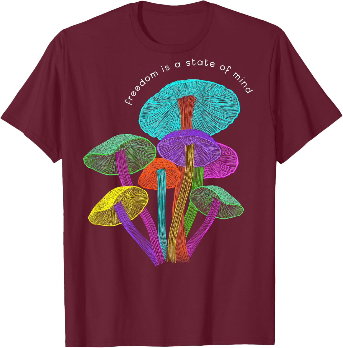 Back print: Hippy Vaporwave EDM raver festival Mushroom T-Shirt - T-Shirt | Maroon