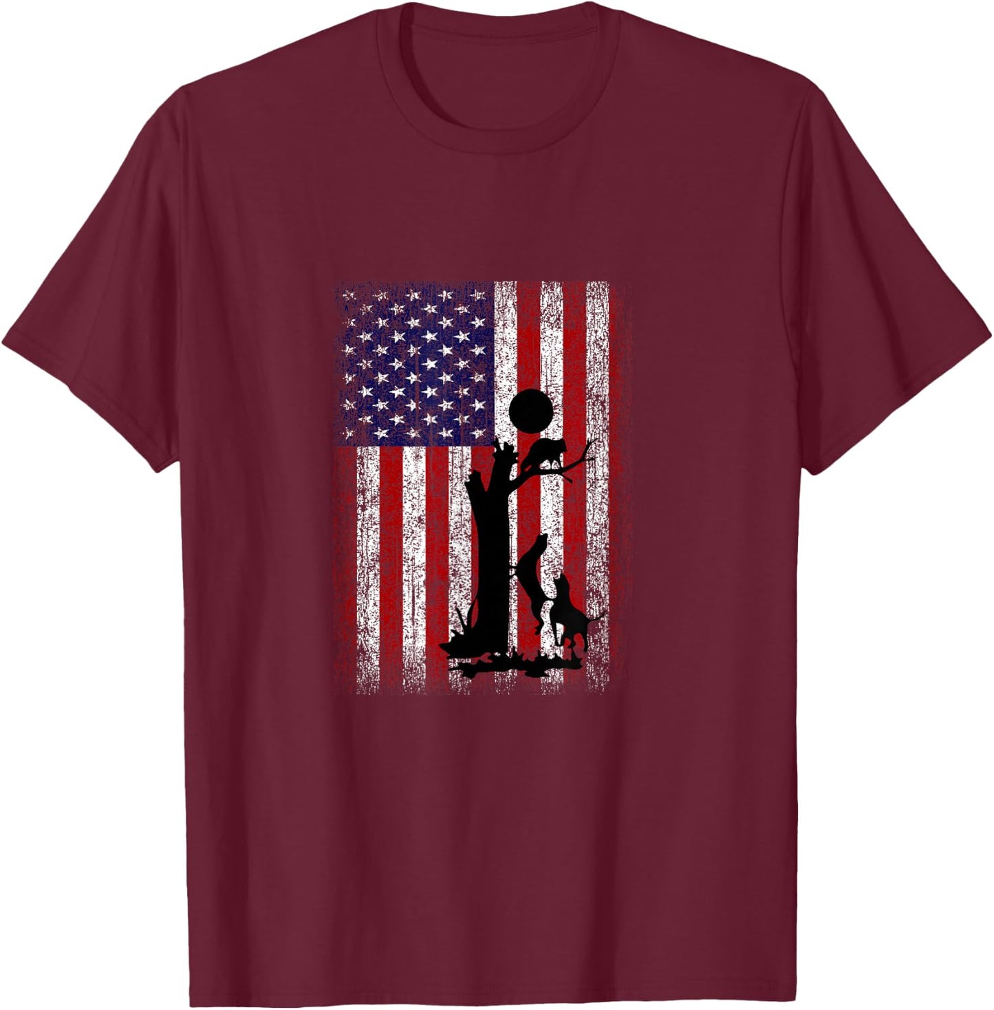Patriotic Coon Hunting Dogs American Flag T-Shirt - T-Shirt | Maroon