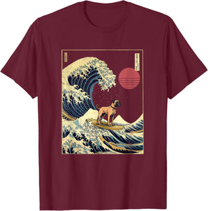 Black Mouth Cur Japanese Kanagawa Wave Funny Surf Dog T-Shirt - T-Shirt | Maroon