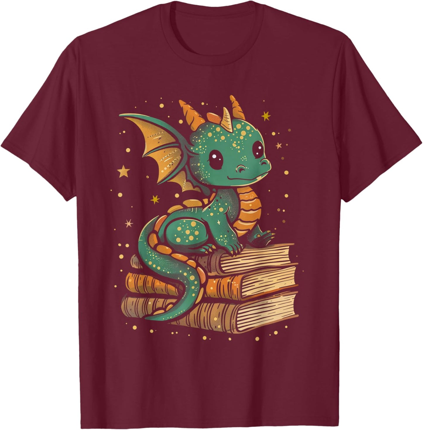 Cute Kawaii Dragon Fantasy Book Lover Book Nerd T-Shirt - T-Shirt | Maroon