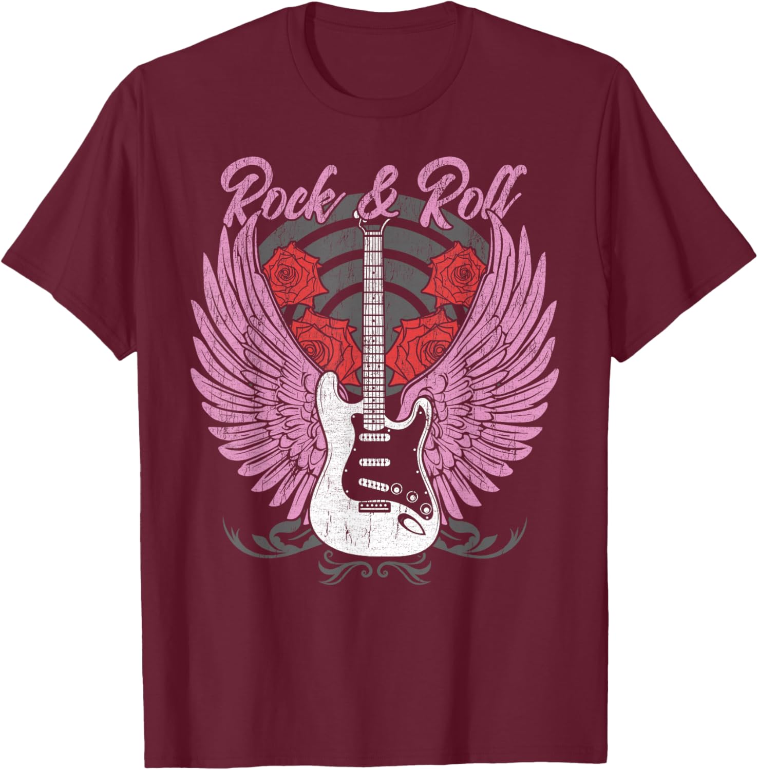 Rock and Roll Guitar Vintage ROCK Women Music T-Shirt - T-Shirt | Maroon