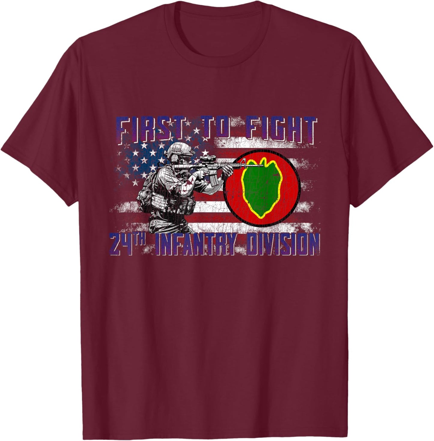 24th Infantry Division 24 ID First to Fight Victory Division T-Shirt - T-Shirt | Maroon