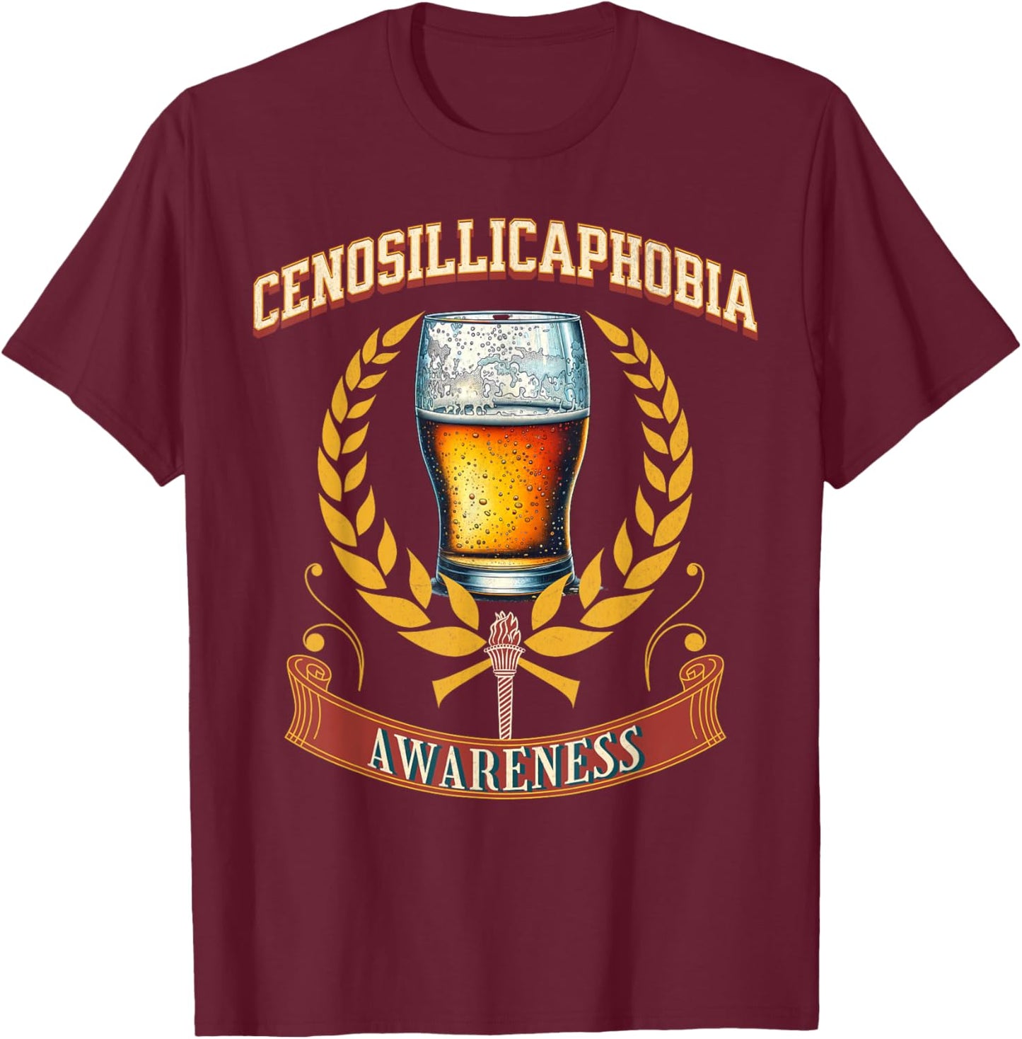 Cenosillicaphobia Alert - Empty Glass Ahead T-Shirt - T-Shirt | Maroon