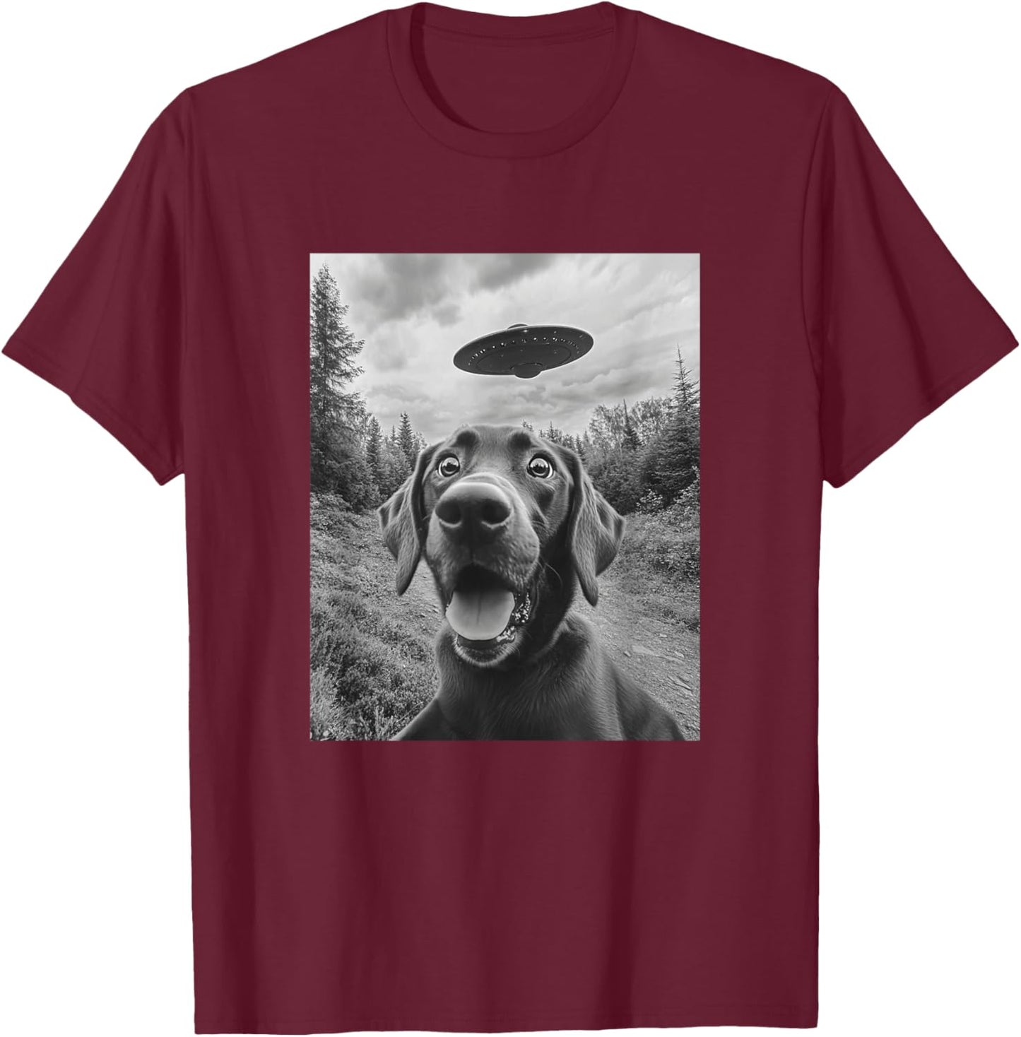 Labrador UFO Meme - Funny Labrador Selfie with UFO T-Shirt - T-Shirt | Maroon