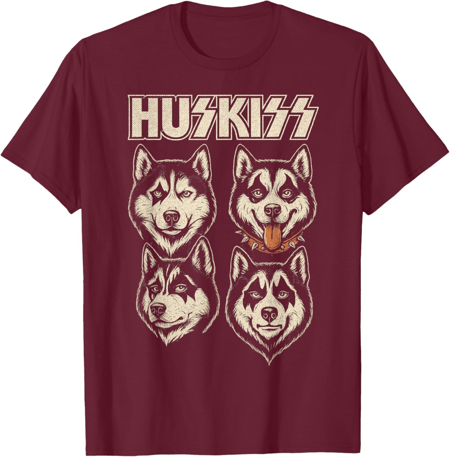 Huskiss Funny Husky Dog Rock Music Lover Men Women T-Shirt - T-Shirt | Maroon