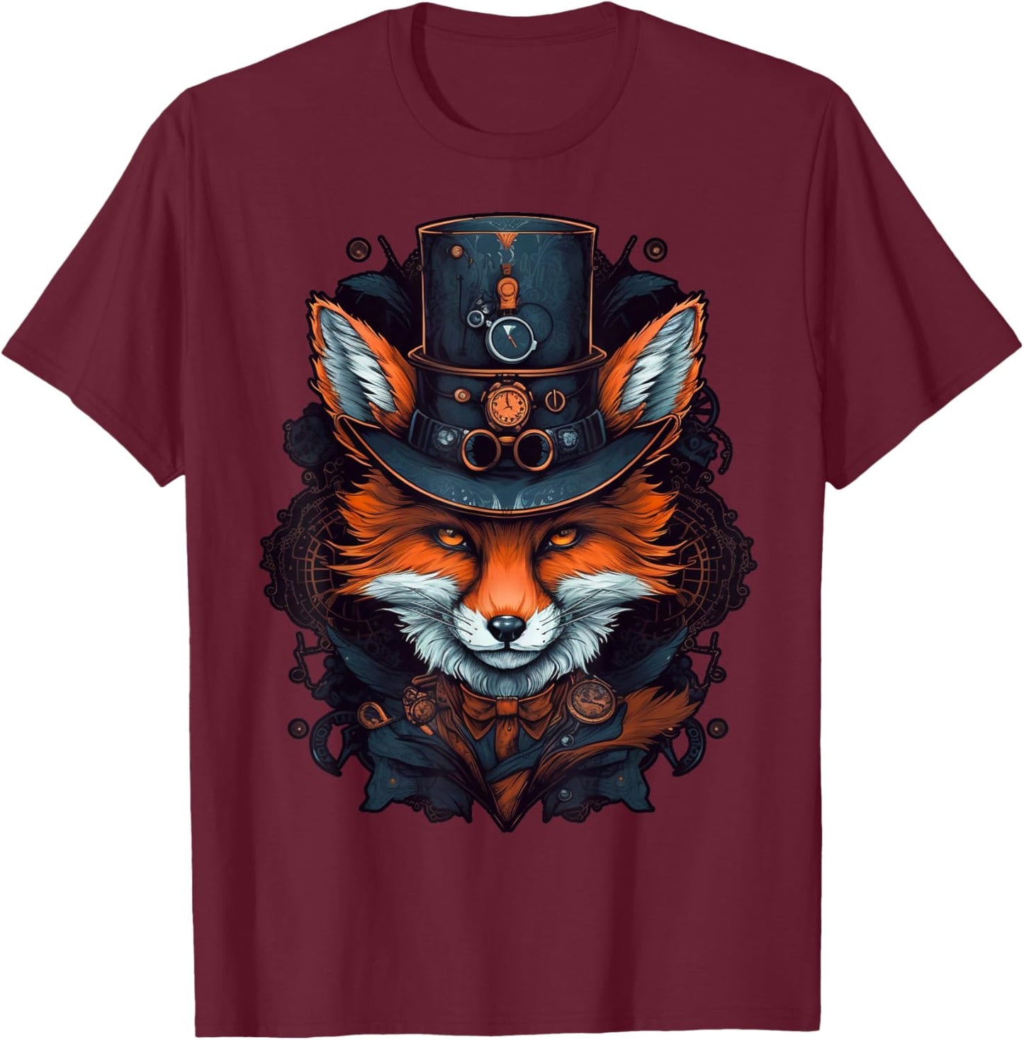 Steampunk Fox T-Shirt - T-Shirt | Maroon