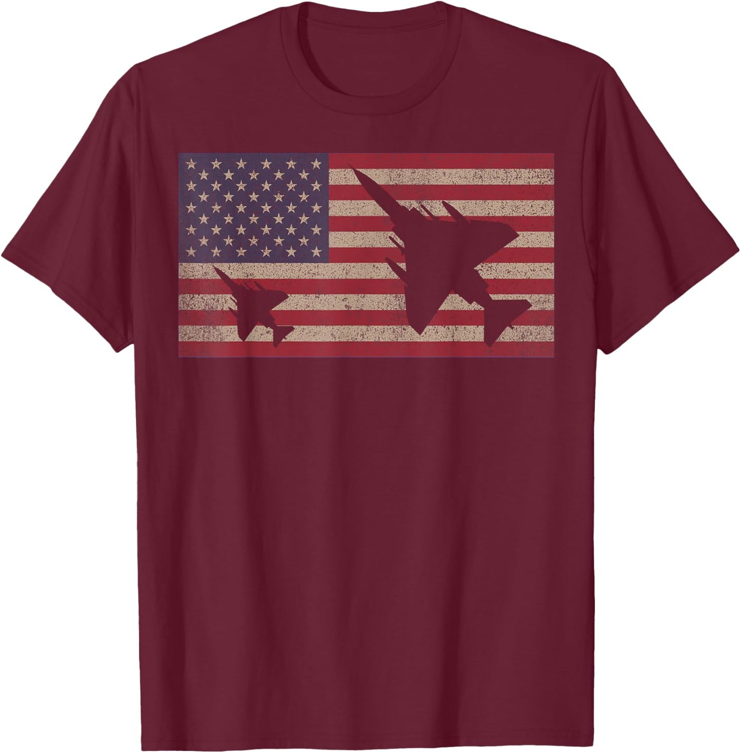 F-4 Phantom II Jet Fighter Plane USA Patriotic Flag T-Shirt - T-Shirt | Maroon