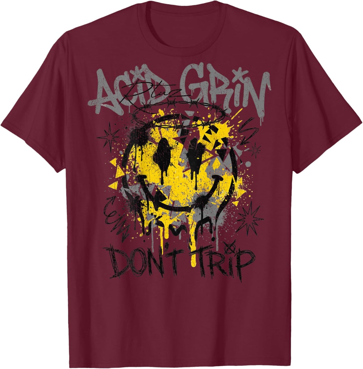 Backprint Streetwear Mode Fashion Damen Herren Retro Smile T-Shirt - T-Shirt | Maroon