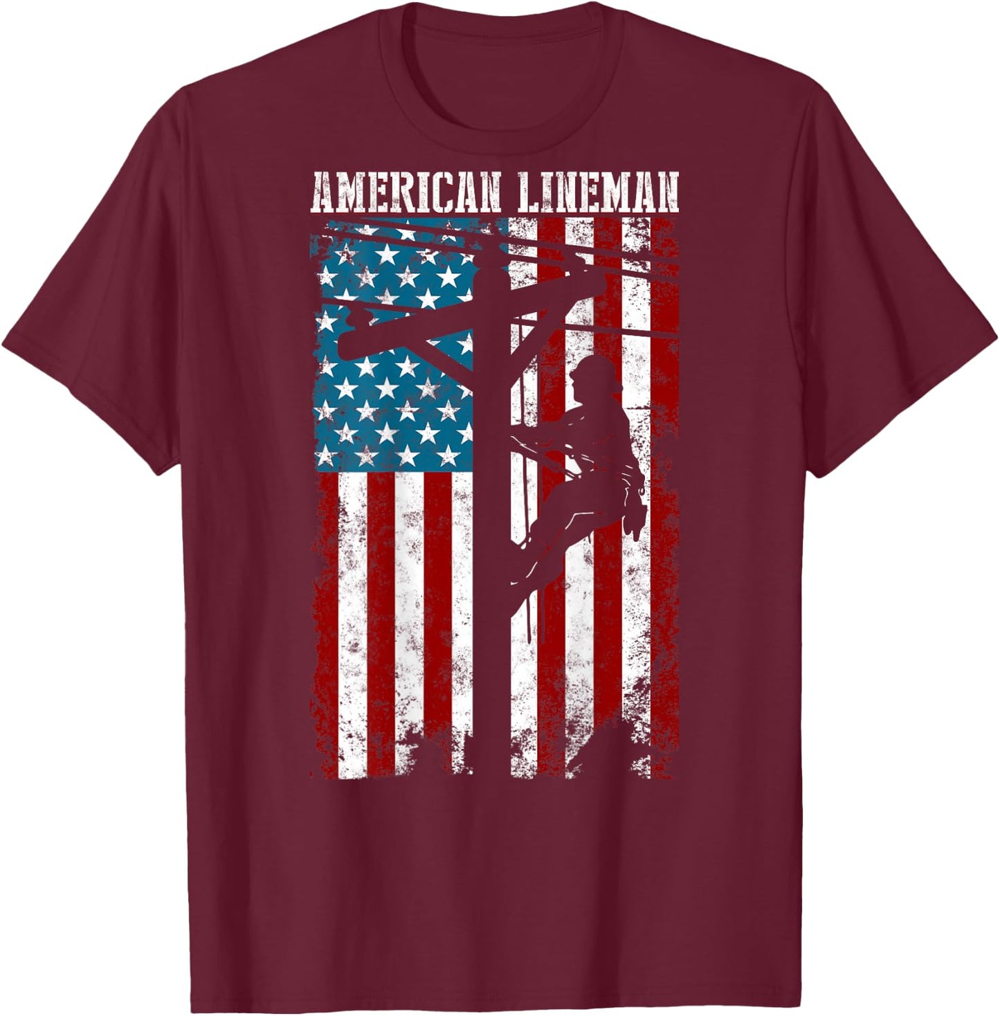 Lineman gifts American flag Electric Cable Patriotic Lineman T-Shirt - T-Shirt | Maroon