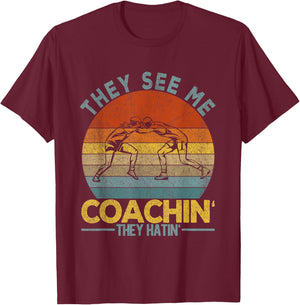 Funny Scholastic Wrestling Coach Folkstyle Wrestling Retro T-Shirt - T-Shirt | Maroon