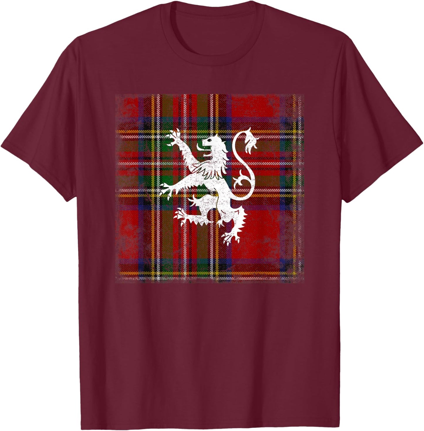 Scottish Tartan Red Plaid Lion Royal Stewart Clan T-Shirt - T-Shirt | Maroon