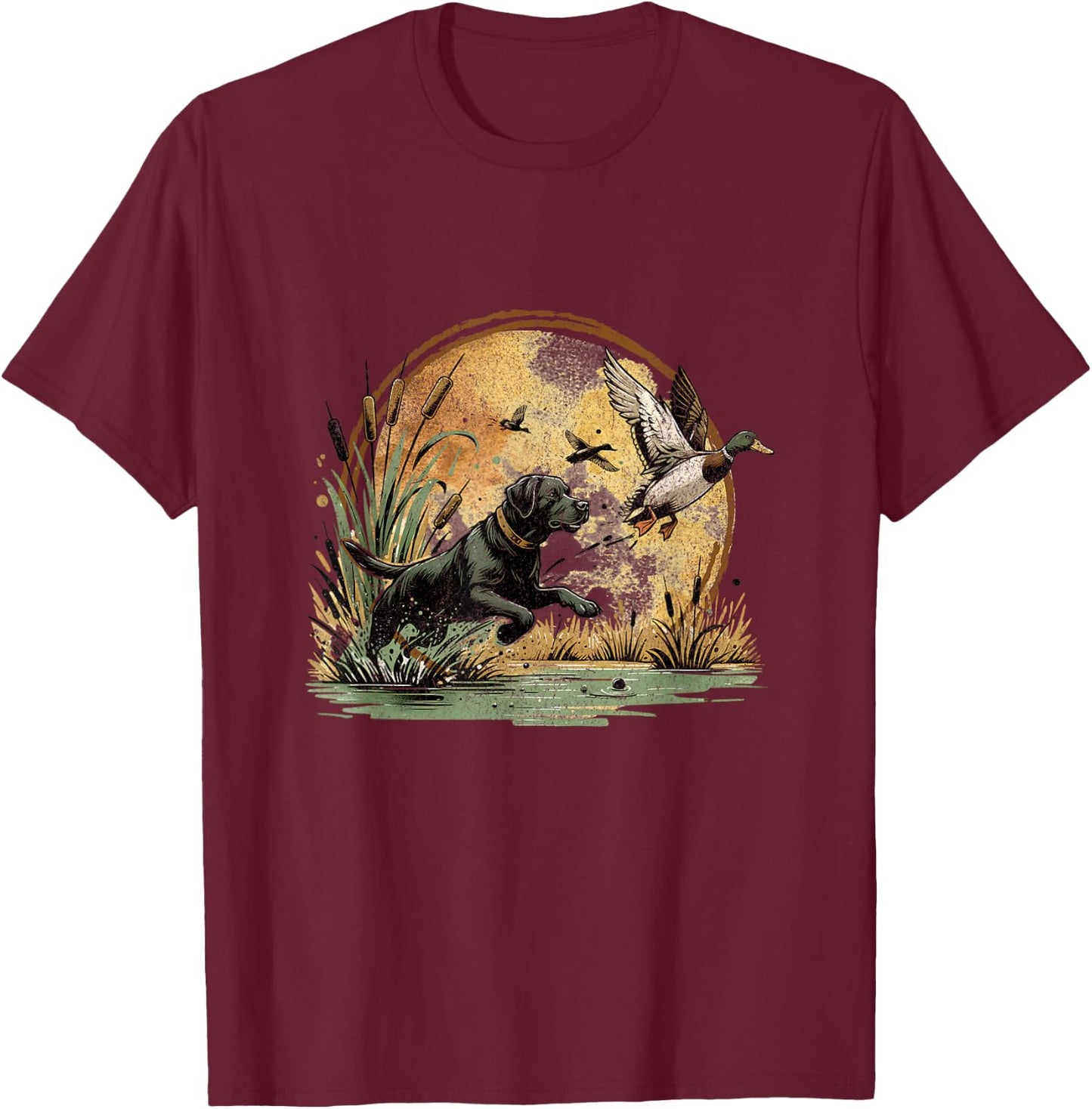 Black Lab Labrador Hunting Ducks Waterfowl T-Shirt - T-Shirt | Maroon