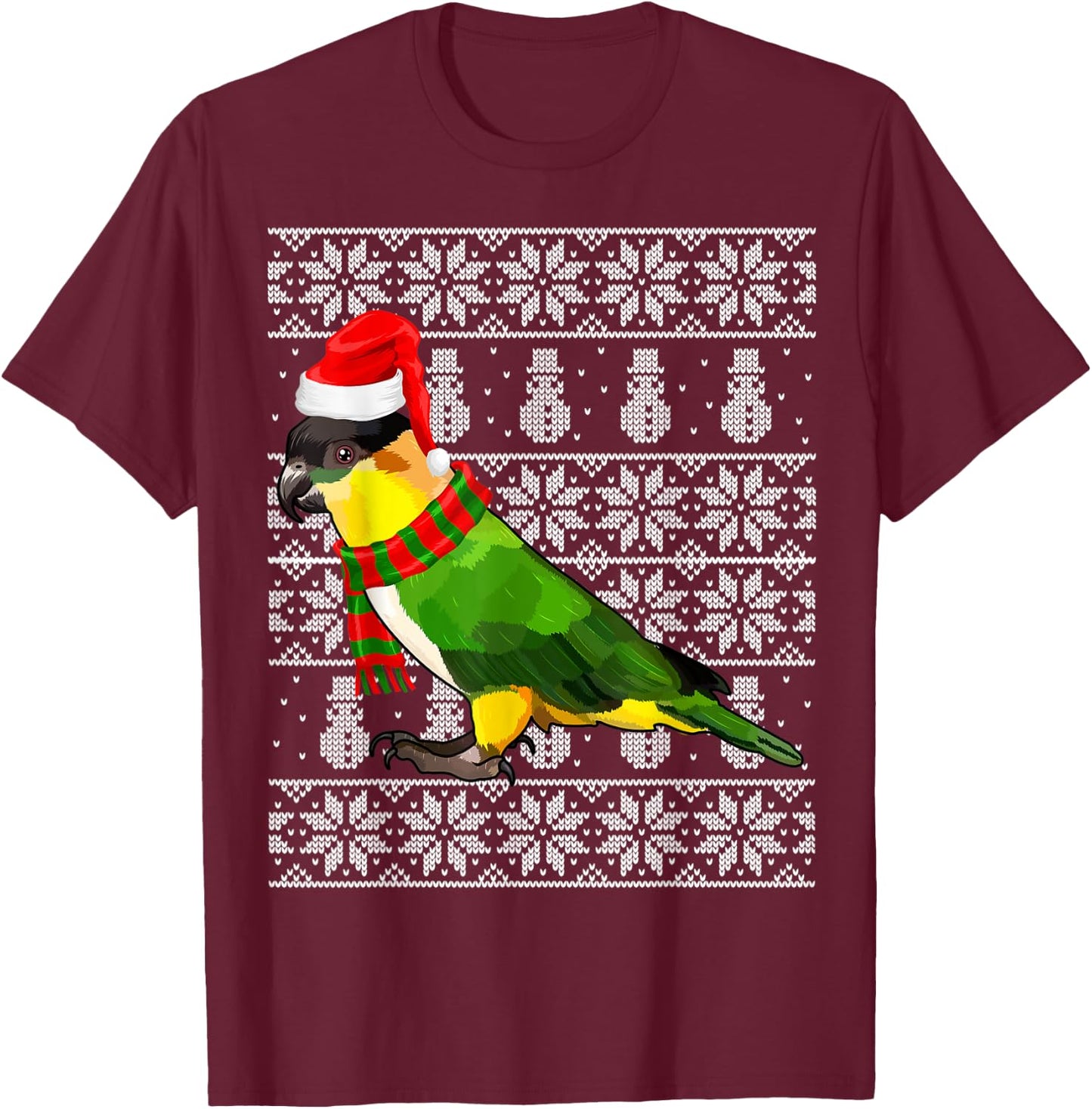 Bird Xmas Santa Hat Caiques Ugly Christmas T-Shirt - T-Shirt | Maroon