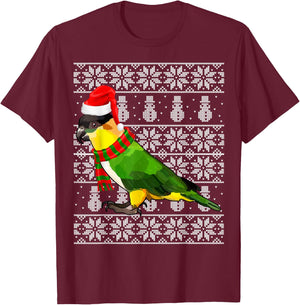 Bird Xmas Santa Hat Caiques Ugly Christmas T-Shirt - T-Shirt | Maroon