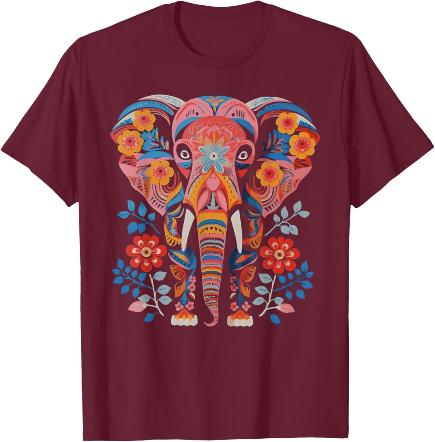 Flower Elephant with Floral Graphic for Mom Girl Teens Women T-Shirt - T-Shirt | Maroon