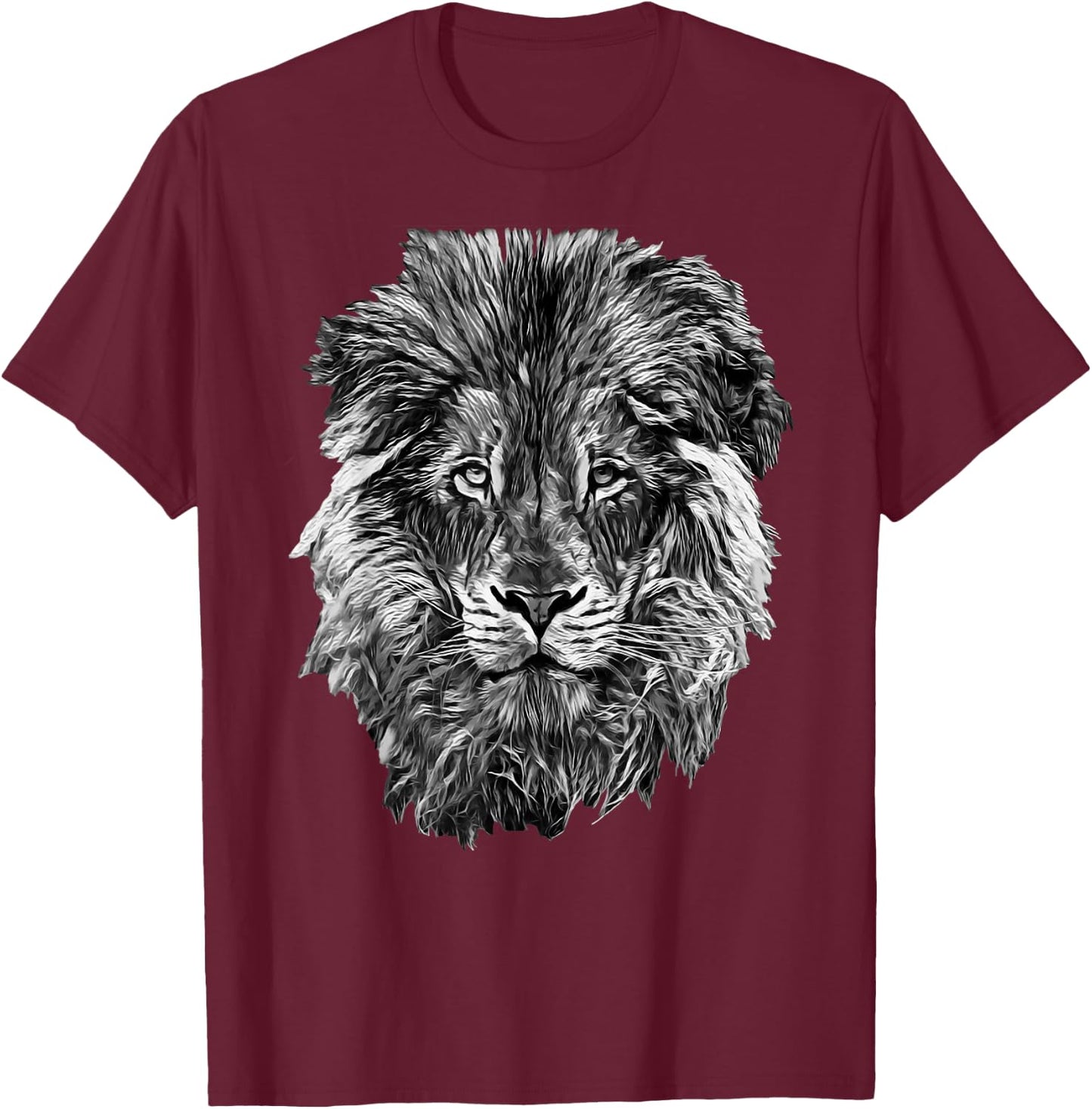 Black And White Lion Head T-Shirt - T-Shirt | Maroon