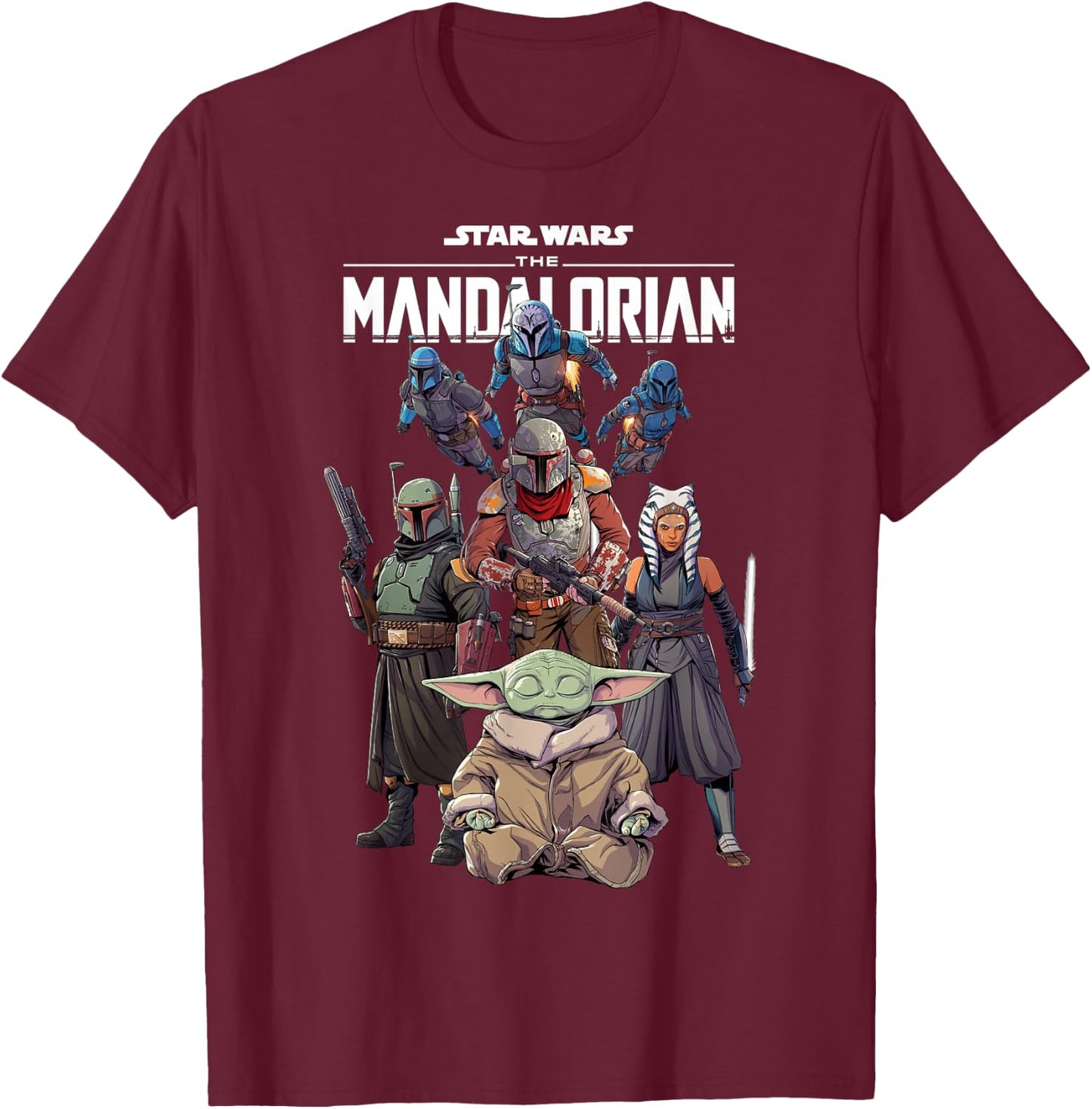 Star Wars: The Mandalorian Group Shot Hero Poster T-Shirt - T-Shirt | Maroon