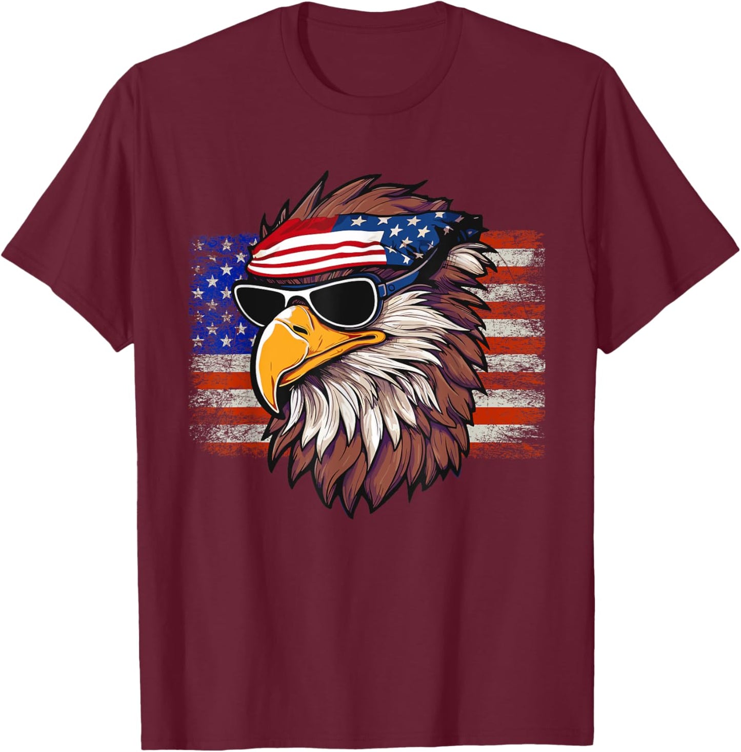 Patriotic Bald Eagles American Flag Bandana T-Shirt - T-Shirt | Maroon