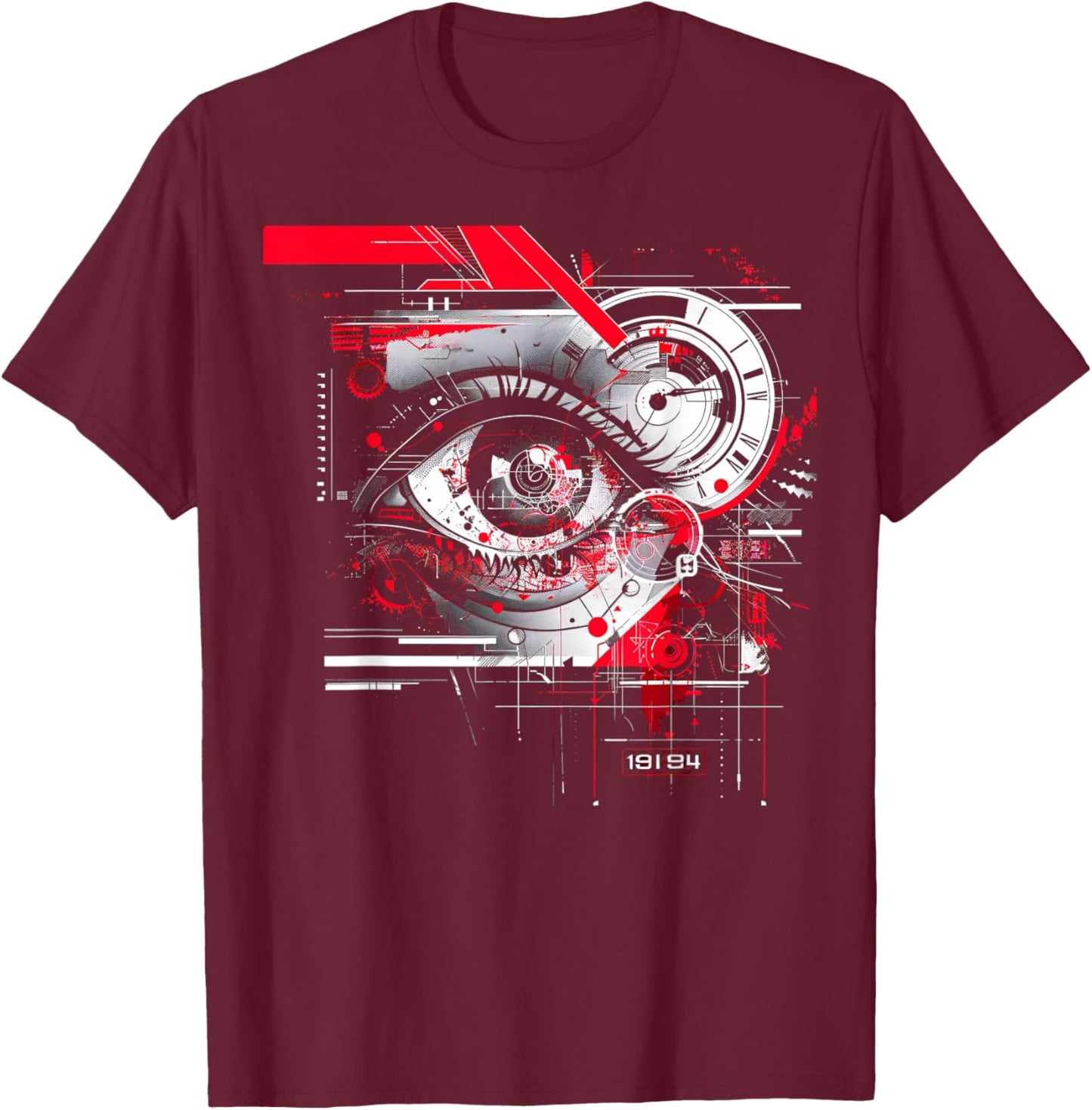 Abstract Red, Black Futuristic Eye T-Shirt - T-Shirt | Maroon