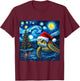 Christmas Sea Turtle Santa Hat Van Gogh Starry Night Holiday T-Shirt - T-Shirt | Maroon
