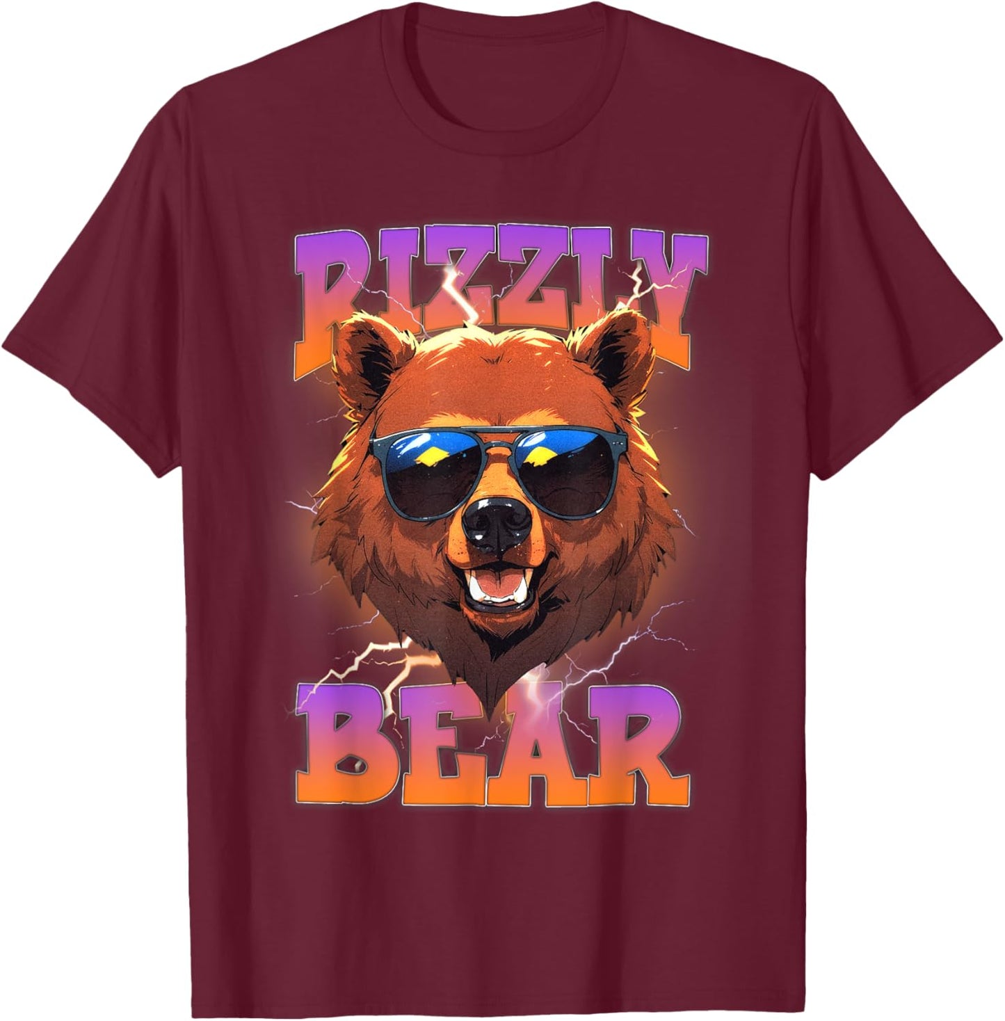 Rizzly Bear Cool Bear Wearing Sunglasses Funny Rizz for Boys T-Shirt - T-Shirt | Maroon