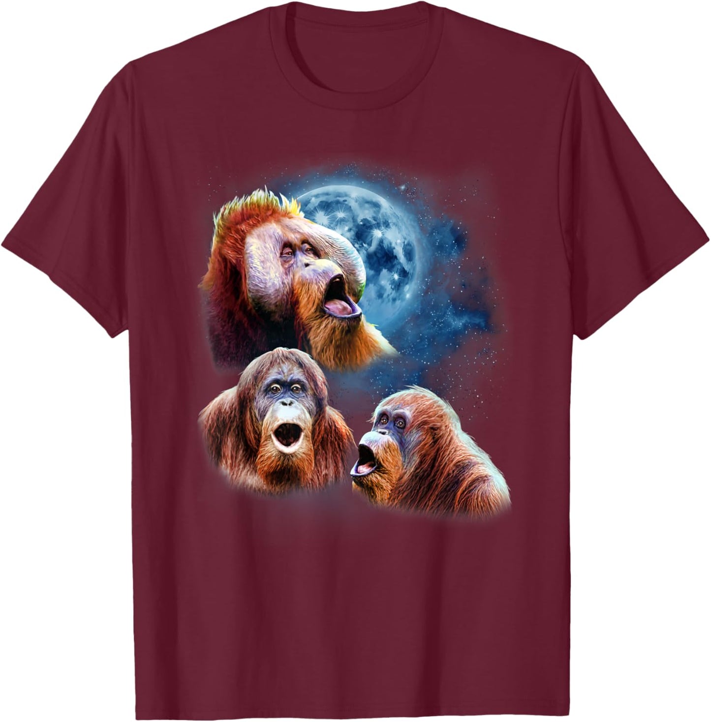 Funny Orangutan Shirt - Orangutans Howling at the Moon T-Shirt - T-Shirt | Maroon