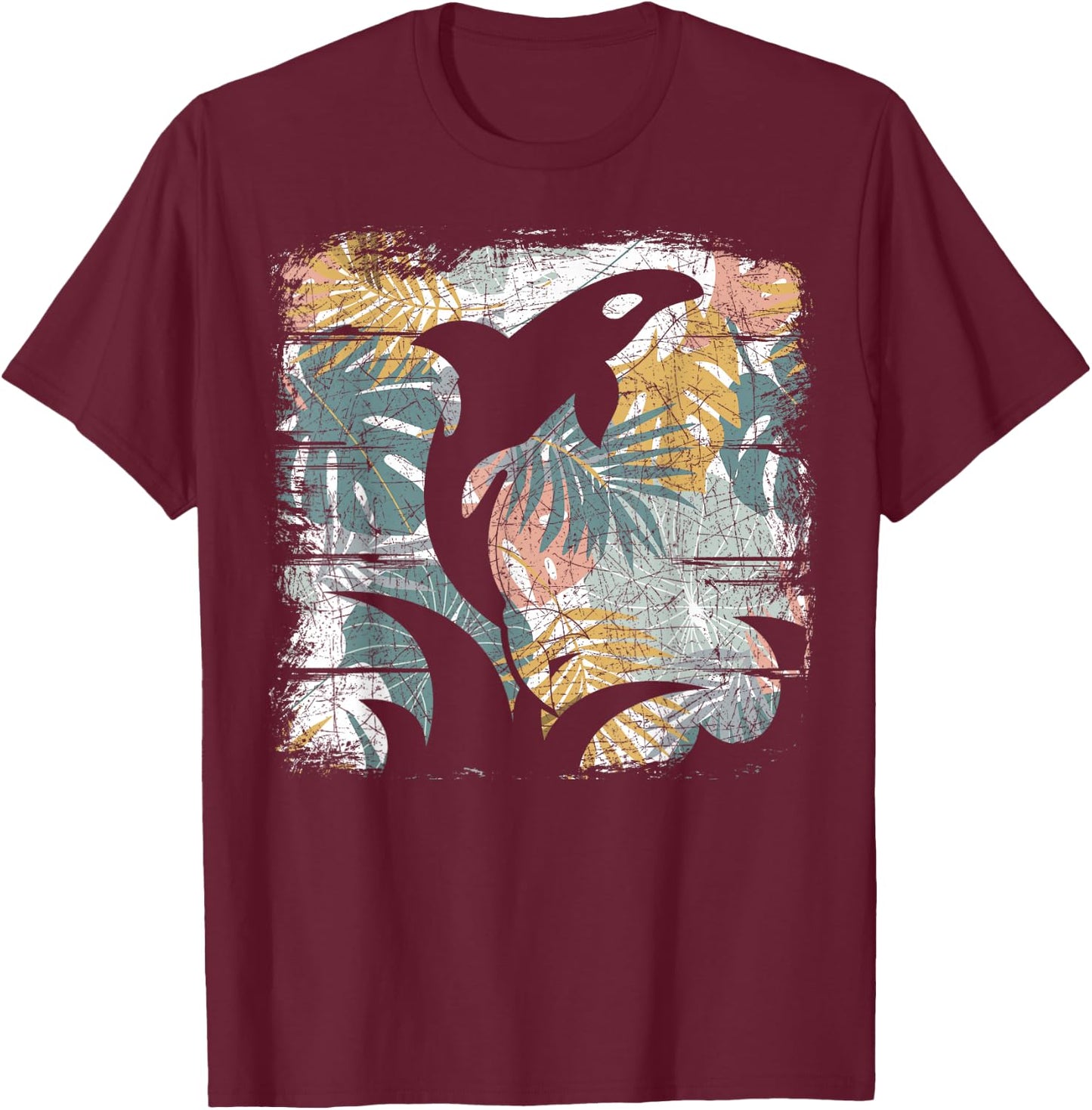 Tropical Nature Pattern Exotic Summer Vacation Whale Orca T-Shirt - T-Shirt | Maroon