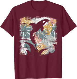 Tropical Nature Pattern Exotic Summer Vacation Whale Orca T-Shirt - T-Shirt | Maroon