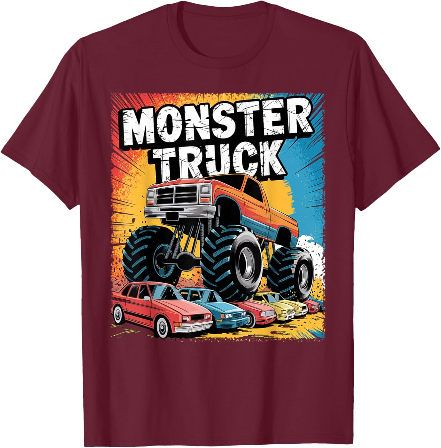 Monster Truck Crushing Cars Apparel for Monster Truck Lovers T-Shirt - T-Shirt | Maroon