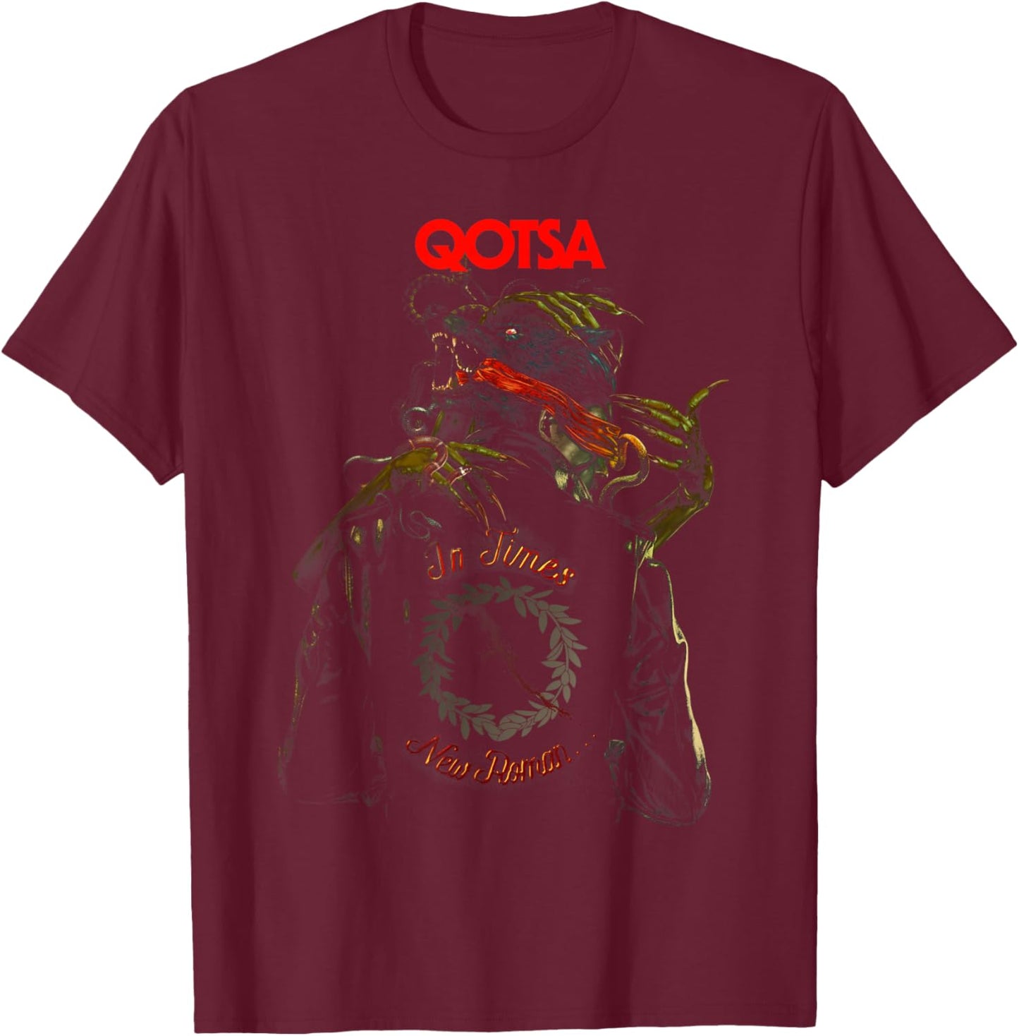Official Queens of The Stone Age in Times T-Shirt - T-Shirt | Maroon