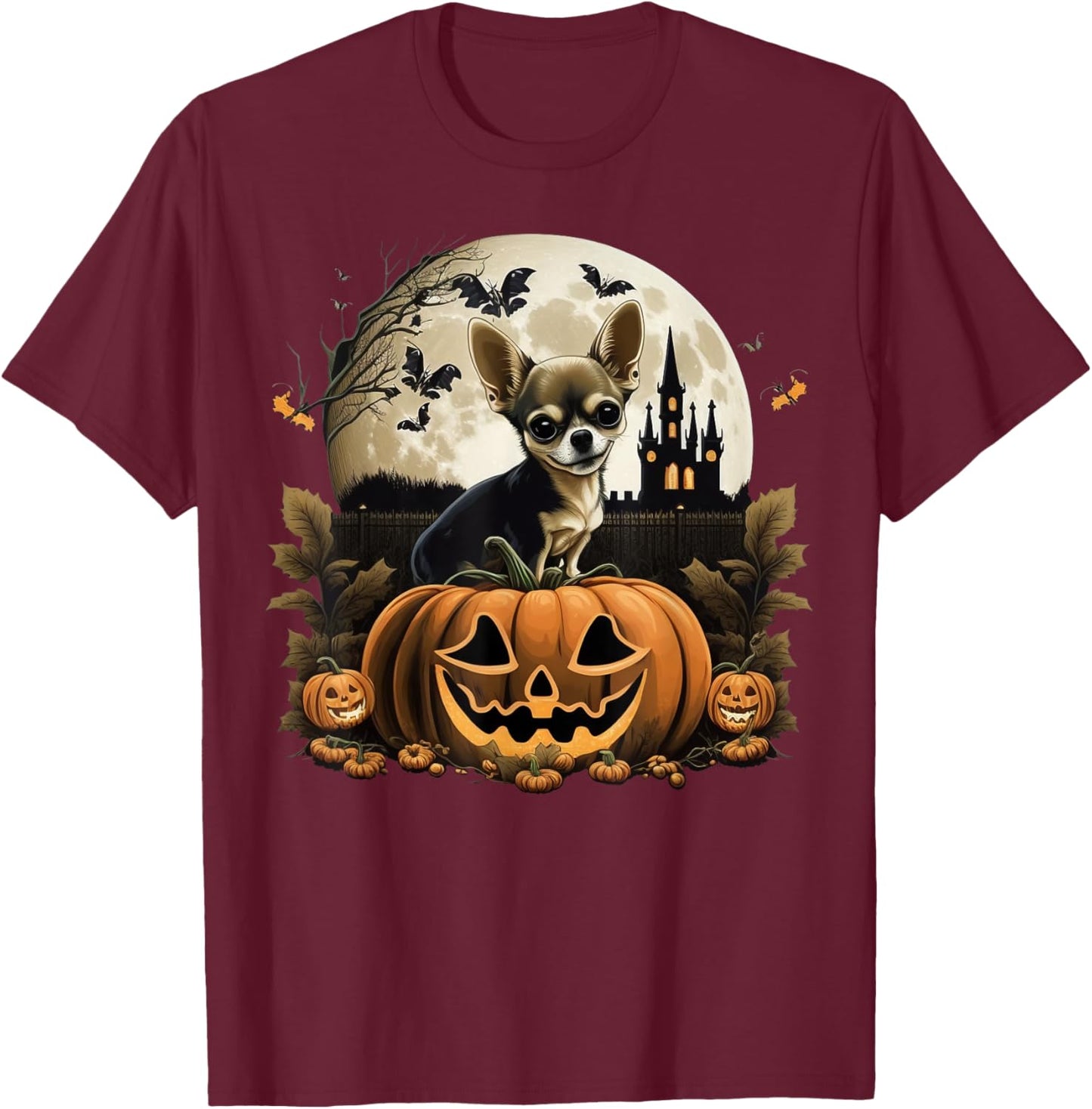 Pumpkin Chihuahua costume on Chihuahua Halloween T-Shirt - T-Shirt | Maroon