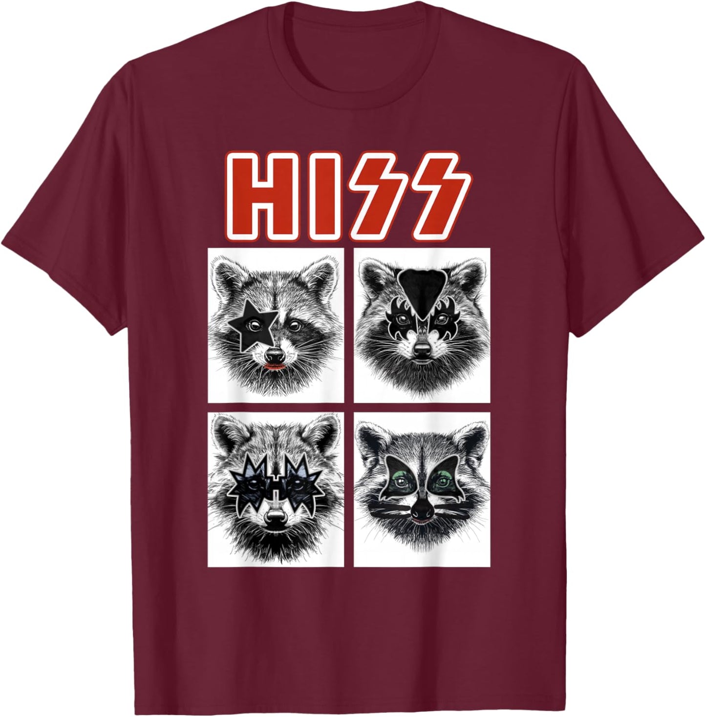Raccoon Rock Music Band Concert Men Women Kids Funny Raccoon T-Shirt - T-Shirt | Maroon