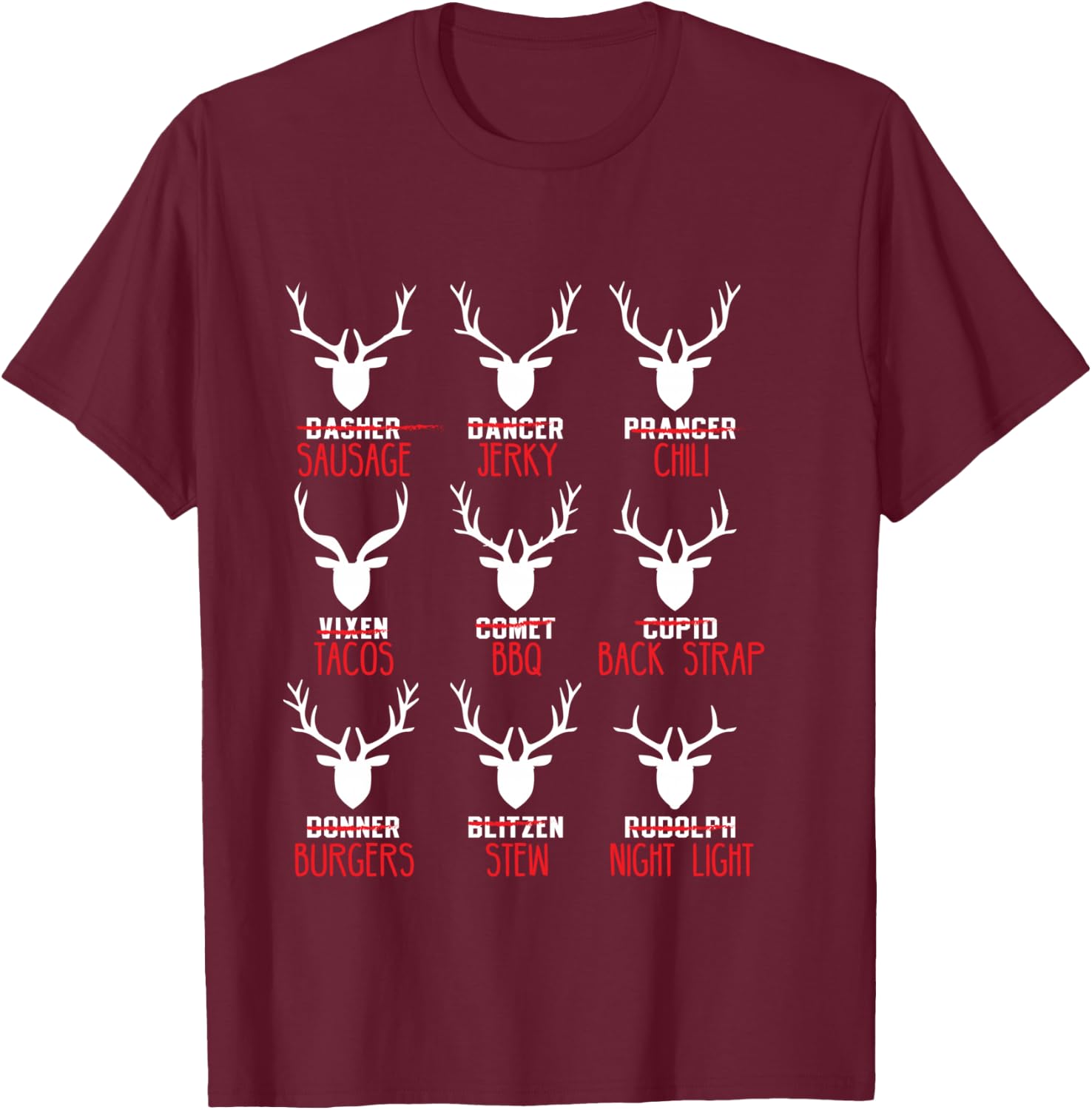 Funny Christmas Deer Hunters All of Santa's Reindeer design T-Shirt - T-Shirt | Maroon