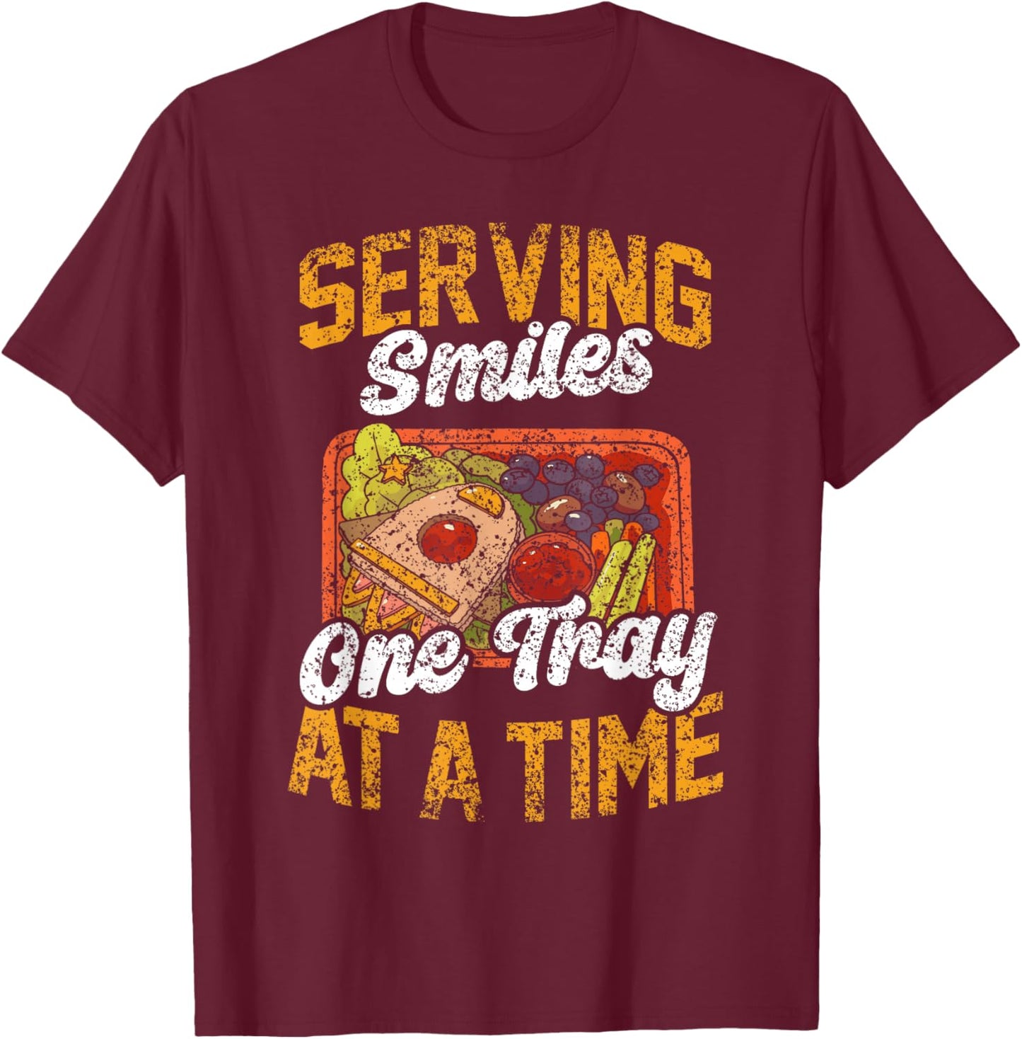 Serving Smiles One Tray At A Time Ladies Cafeteria Worker T-Shirt - T-Shirt | Maroon