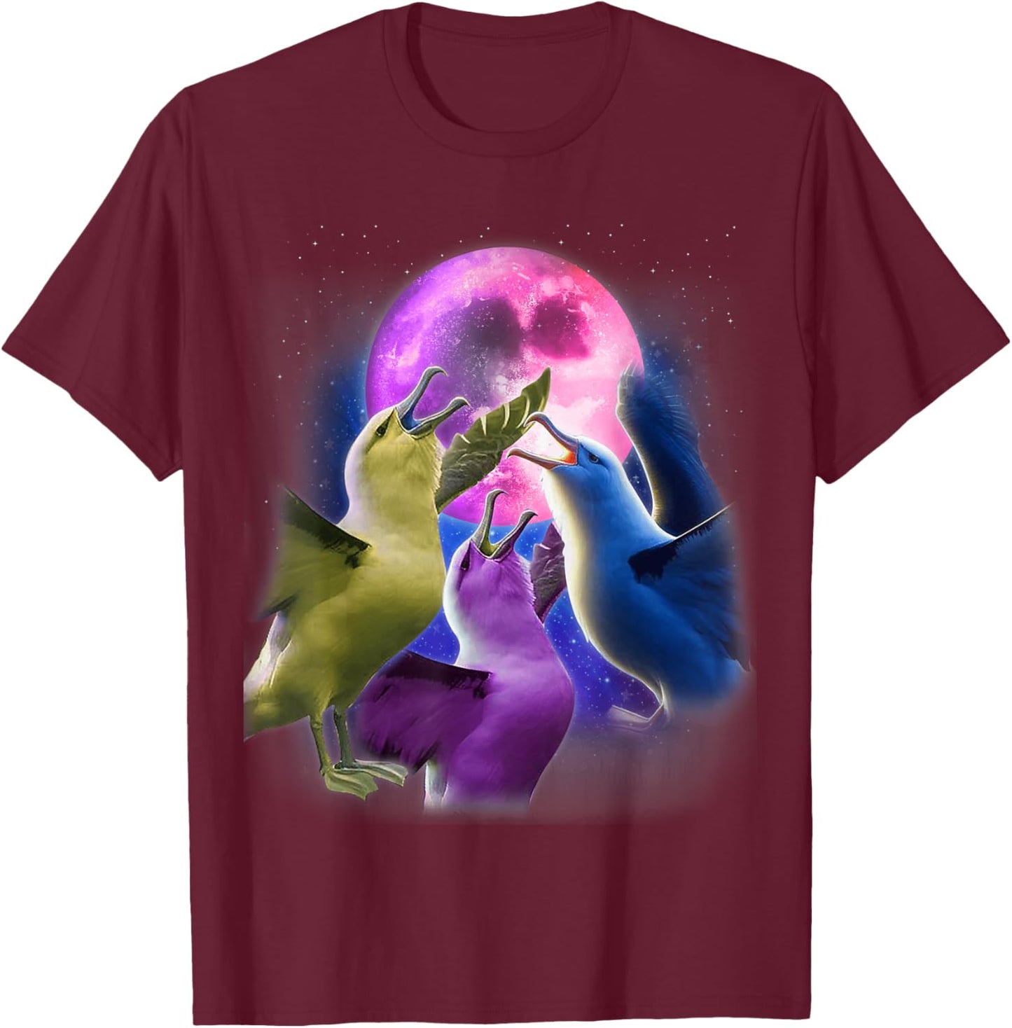 3 Albatrosses Howling At The Moon Funny Albatross Bird Lover T-Shirt - T-Shirt | Maroon