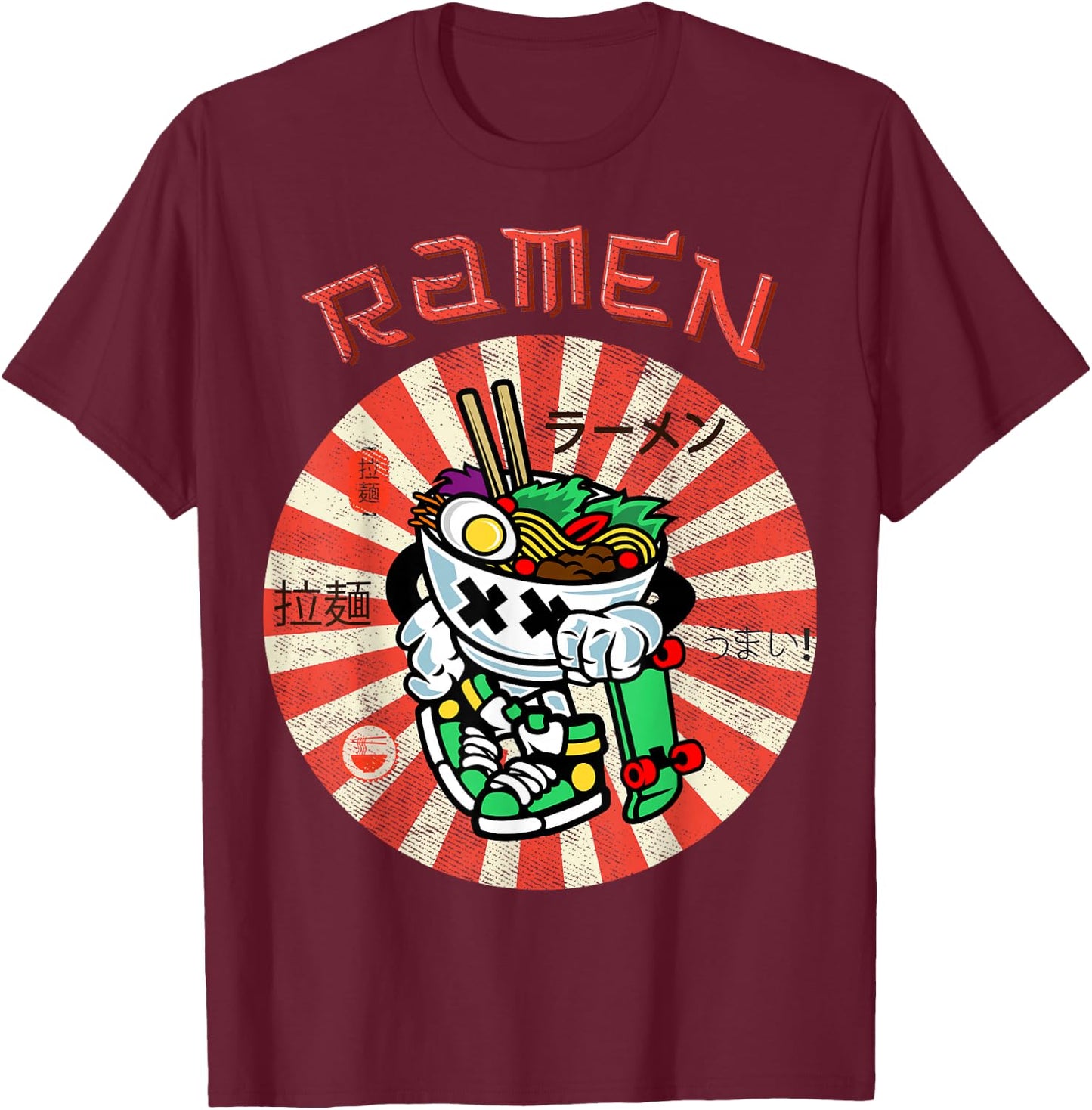 Cute Ramen Skater Kawaii Anime Skateboard Lover Teens T-Shirt - T-Shirt | Maroon