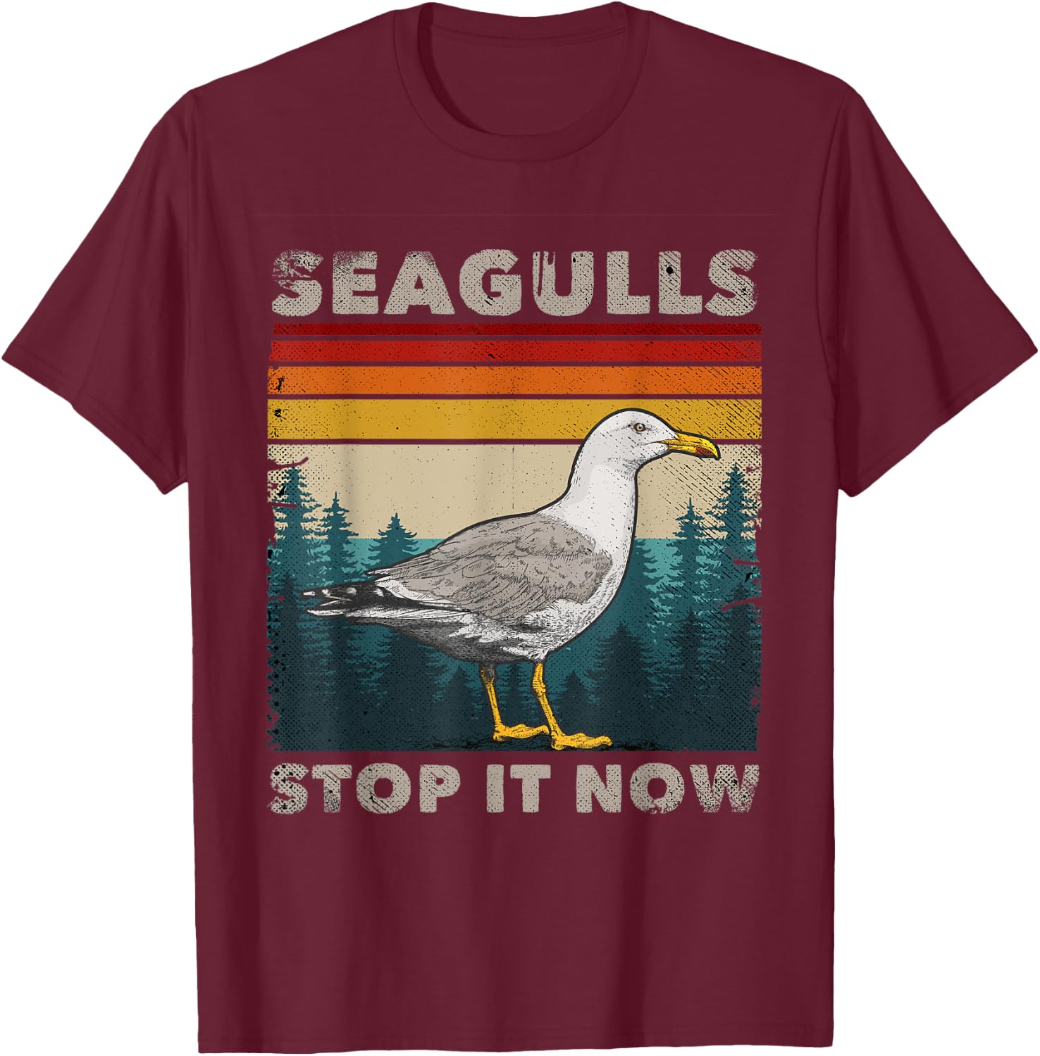 Funny Seagulls Stop It Now Bird Lover 80s Retro Seagull T-Shirt - T-Shirt | Maroon
