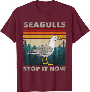 Funny Seagulls Stop It Now Bird Lover 80s Retro Seagull T-Shirt - T-Shirt | Maroon