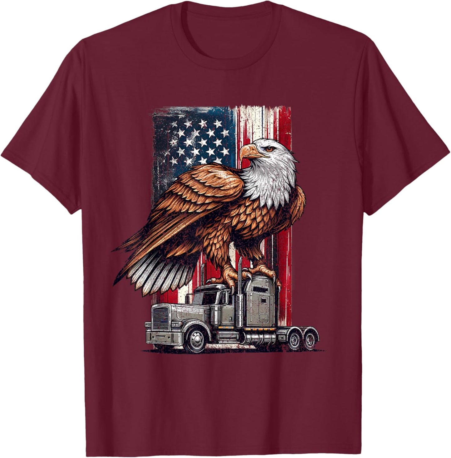 Vintage Trucking Trucker American Flag Patriotic Eagle T-Shirt - T-Shirt | Maroon