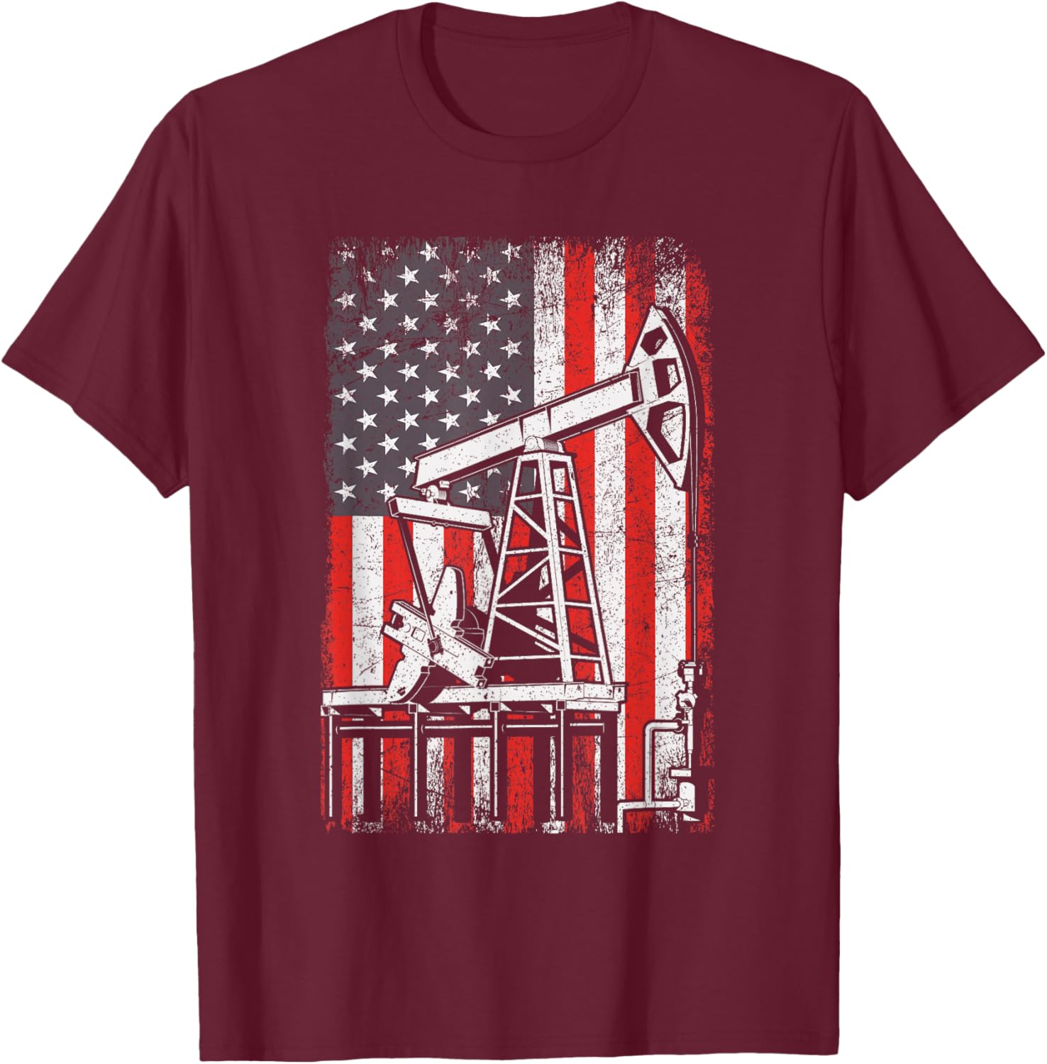 Oil Rig USA American Flag Landman Oilfield Worker T-Shirt - T-Shirt | Maroon