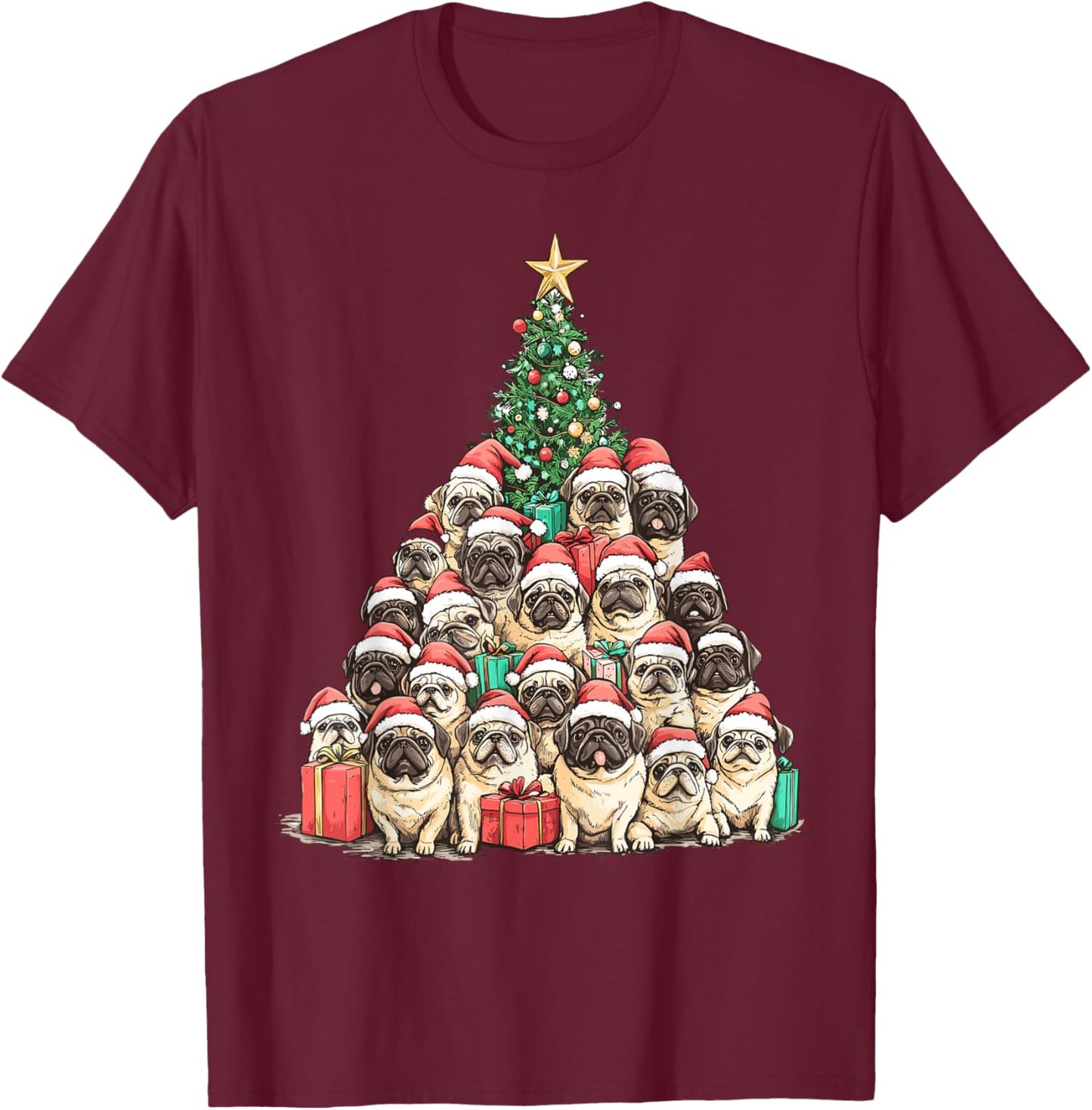 Pekingese Santa Christmas Tree Funny Xmas Dog Lover Pajama T-Shirt - T-Shirt | Maroon