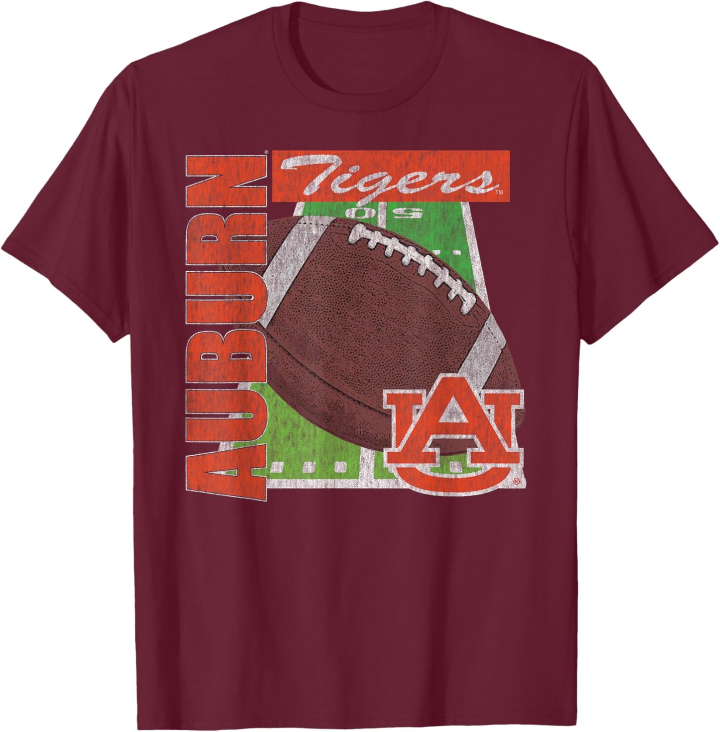 Auburn Tigers Vintage Football Field Navy T-Shirt - T-Shirt | Maroon