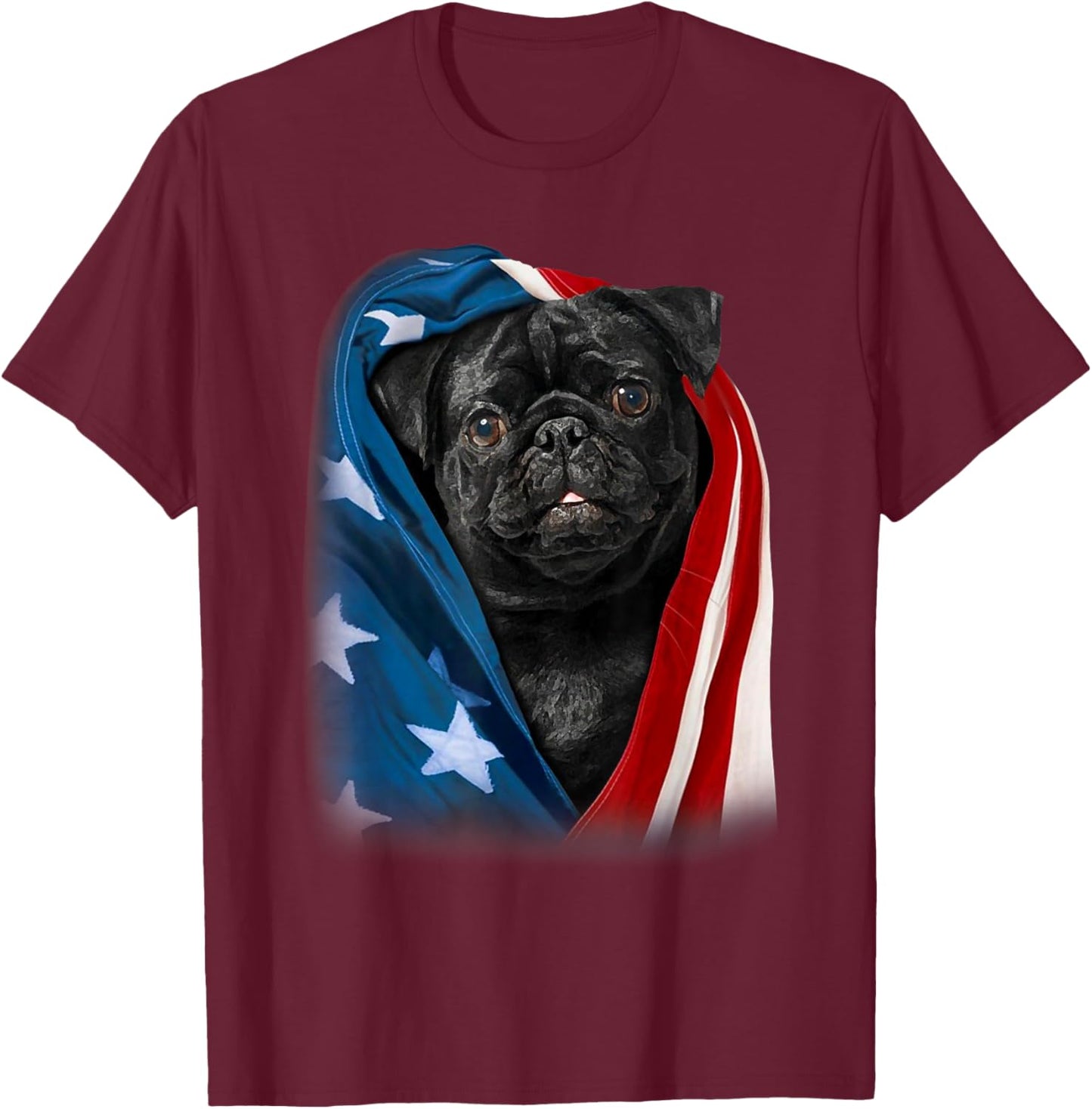 Pug Black Dog American Flag 4th Of July Animal Patriotic Men T-Shirt - T-Shirt | Maroon
